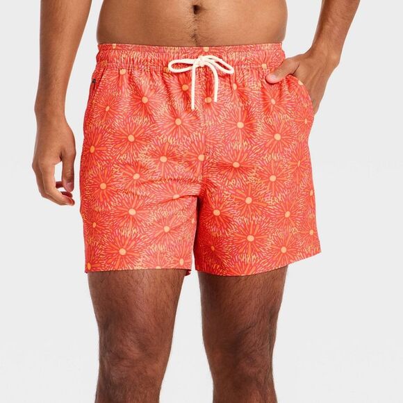 Goodfellow & Co Other - Men's 5'' Swim Trunks with Boxer Brief Liner - Coral Orange Floral L